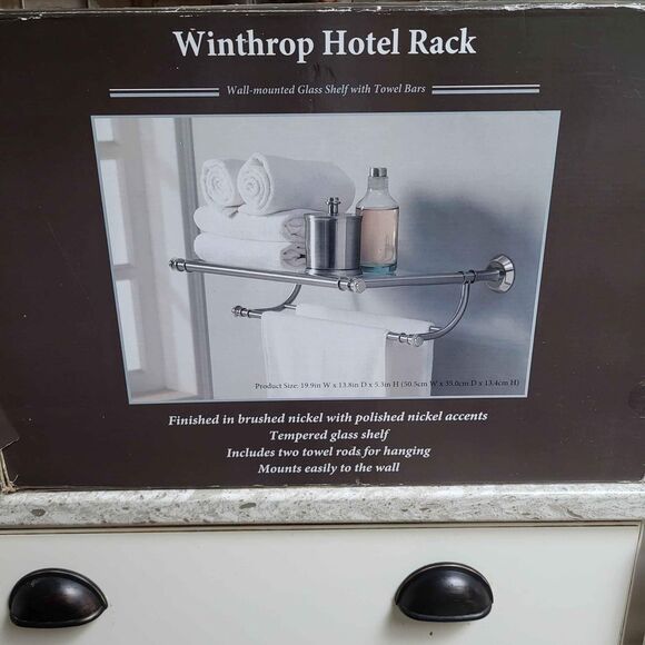 NEW Hotel Towel Rack/Shelf with Towel Rod (Brushed Nickel Finish) - Picture 2 of 2